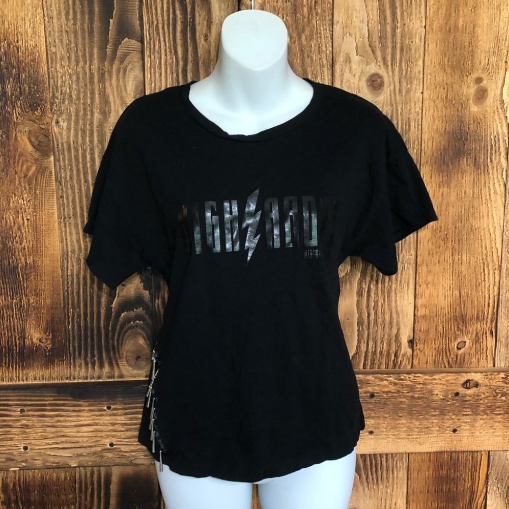 Zara High Above Graphic Embellished Short Sleeve Tee Black Sz Small